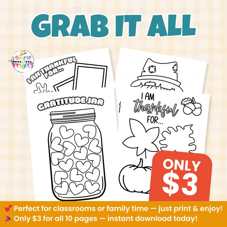 I Am Thankful Coloring Pages – Printable Gratitude Activity for Kids - Etsy