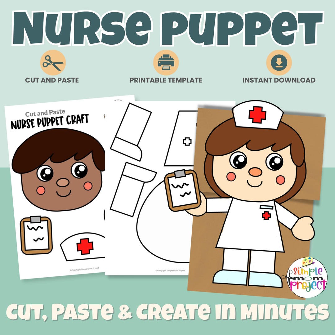 Nurse Paper Bag Puppet Craft | Community Worker Printable | Cut and ...