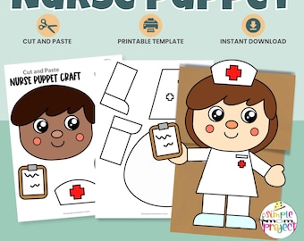 Verpleegkundige papieren zak Marionet Craft | Afdrukbare gemeenschapswerker | Knip- en plakactiviteit (pdf)