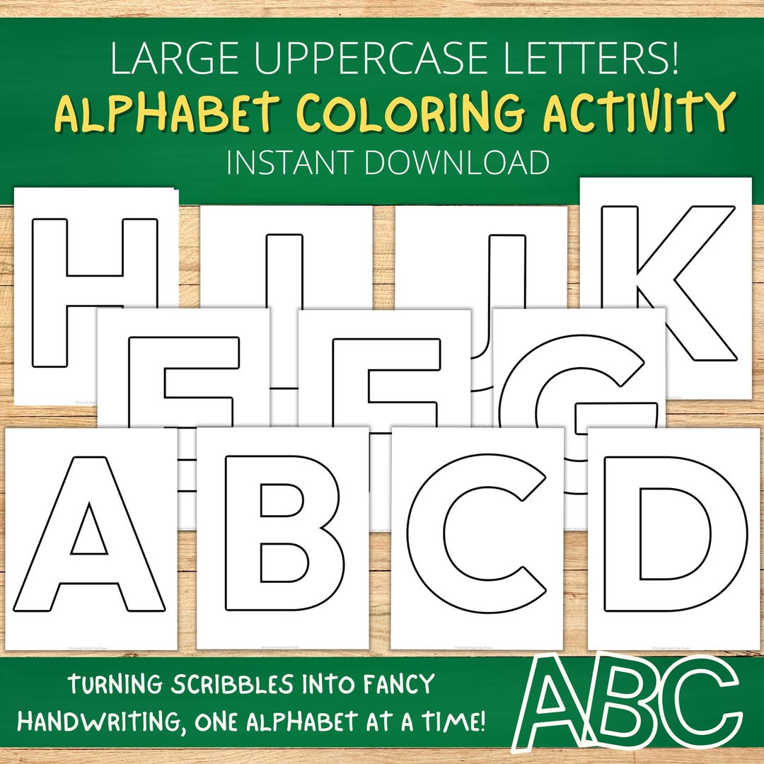 Uppercase Alphabet Coloring Pages AZ Printable Activity (digital
