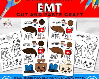 EMT Sanitäter Papiermodell für Kinder | Eingefärbt | Schwarz & Weiß