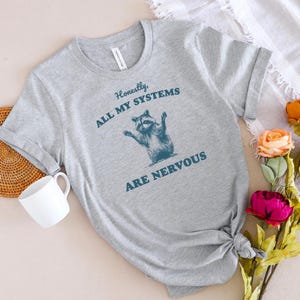 Raccoon shirt | Funny shirt | All my systems are nervous | Quirky shirt | Funny animal shirt