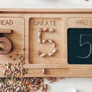 Plateau en bois Montessori | Tableau d'apprentissage de l'écriture manuscrite | Je sais lire, créer et écrire sur une planche de bois