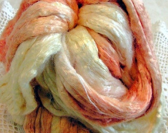 br026 Bamboo Roving Hand Painted Marigold 4 oz Spinning, fusion