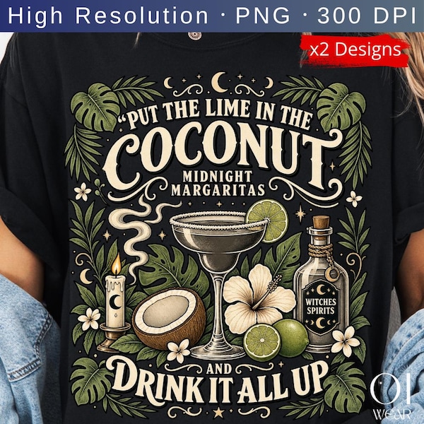 Witchy Margarita PNG, Halloween Cocktail Design, Spooky Witch Drink Sublimation, Coconut Lime Shirt Design, Celestial Digital Download