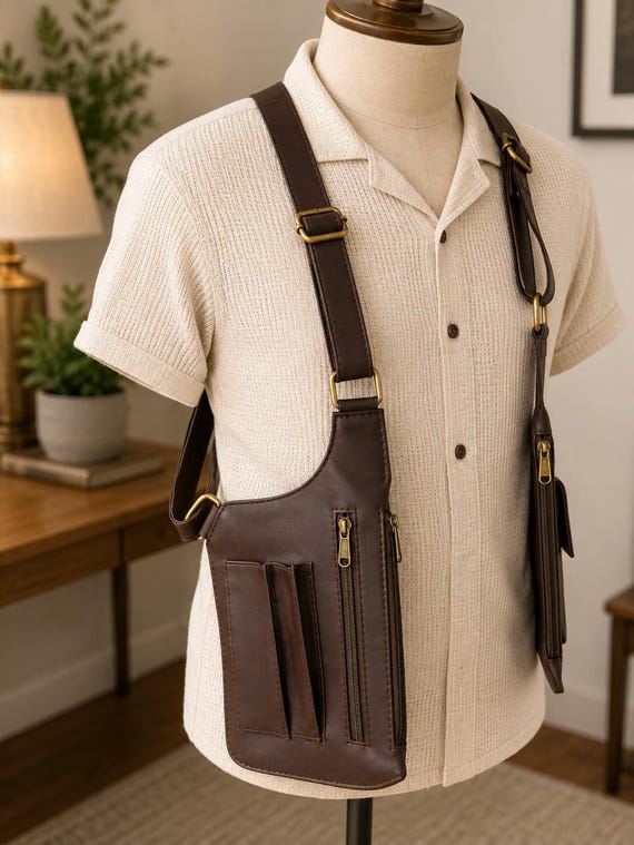 Leather Holster Bag for Men, Chest Harness Bag, Crossbody Sling Bag, Gun Holster Style Purse, Tactical Leather Vest Bag, Gift for Him