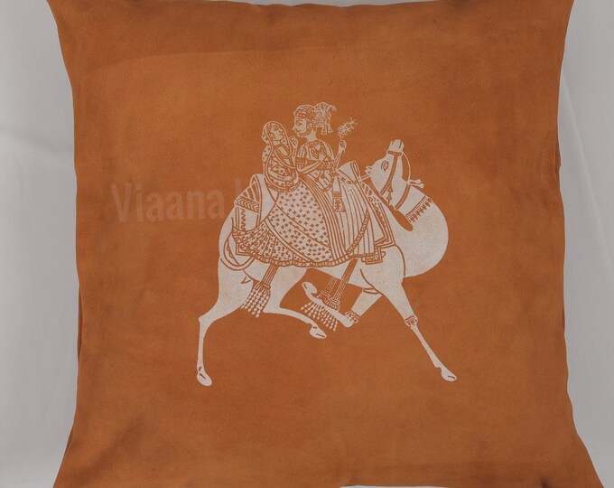 Leather cushion cover, Animal print, thanksgiving , Cowhide Suede leather, Throw Pillow, 18"18 Cushion cover, camel print,wedding gift,her