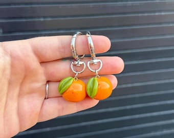Orange keychain bag charm, fruit clay keychain