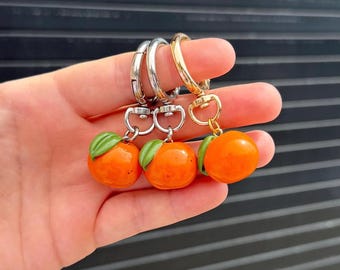 Orange keychain bag charm, food clay keychain, fruit charm orange, purse clip charms