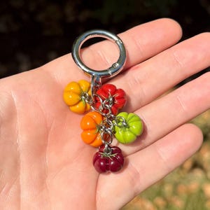 Tomato bundle Keychain, handmade clay food bag charms for purse