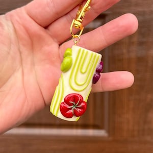 Tomato lip balm case rainbow, polymer clay bag charm, keychain accessories, lipbalm holder