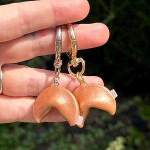 Fortune cookie keychain, handmade clay charms