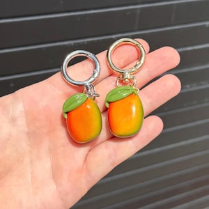 Mango keychain, polymer clay fruit bag charm