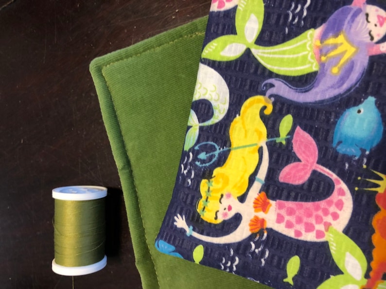 Mermaid Bliss and Underwater Creatures Handmade Potholders Unique Gift Upcycled fabric backings Set of 2