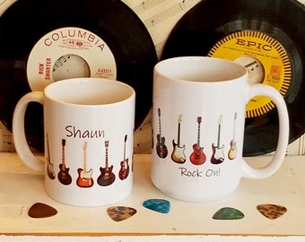 Personalized Electric Guitar Coffee Mug, Coffee Cup, Gift For Guitarist Rock Musician, Birthday Gift, Coworker Gift,