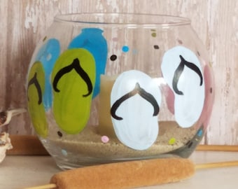 Plato para dulces o candelabro de vidrio con forma de chancla pintado a mano, cuenco de hiedra, decoración para bodas en la playa, recuerdo de fiesta de verano o centros de mesa.