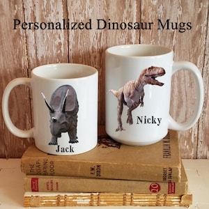 Personalized Dinosaur Coffee Mug, Coffee Cup, T-Rex or Triceratops /Torosaurus, Paleontologist Gift, Jurassic Park Fan Gift, Christmas Gift