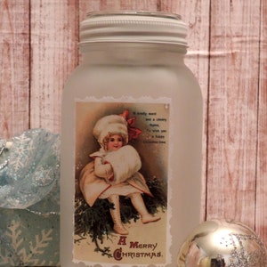 Vintage Victorian Girl Mason Jar Christmas Candle Holder,  Christmas Decoration, Tabletop Decor