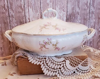 Antique Theodore Haviland Limoges Covered Serving Dish | French Porcelain Tureen