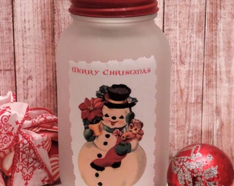 Retro Snowman Mason Jar Christmas Candle Holder, Nostalgic Christmas Decoration