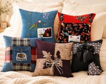 Almofada de recordação feita com roupas de um ente querido, almofada personalizada em homenagem a uma camisa, presente especial de Natal, casamento ou luto.