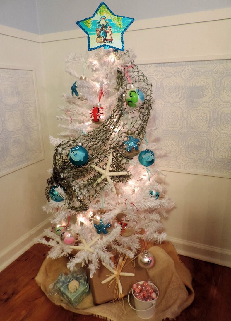 Vintage Inspired Beachy Coastal Christmas Tree Topper, Turquoise ...