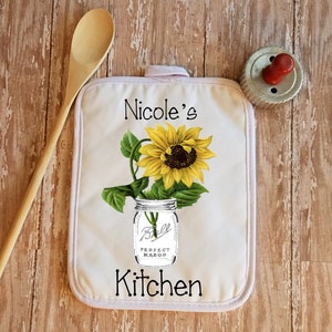 Personalized Country Sunflower in Mason Jar Kitchen Towel Dish Cloth and Pot Holder Gift Set, Mother's Day Gift, Birthday Housewarming Gift image 4