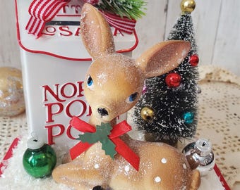 Retro Letters to Santa Deer Christmas Diorama, Retro Table Decor, Vintage Style Holiday Display, One of a Kind