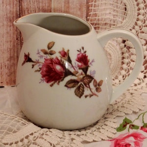 Vintage Moss Rose China Creamer, Rounded Base
