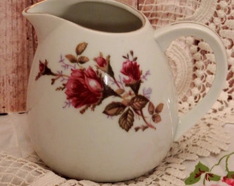 Vintage Moss Rose China Creamer, Rounded Base