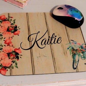 Personalized Pretty Computer Mousepad with Roses, Personalized Shabby Chic Office Decor, Coworker Gift For Her, Desk Accessories