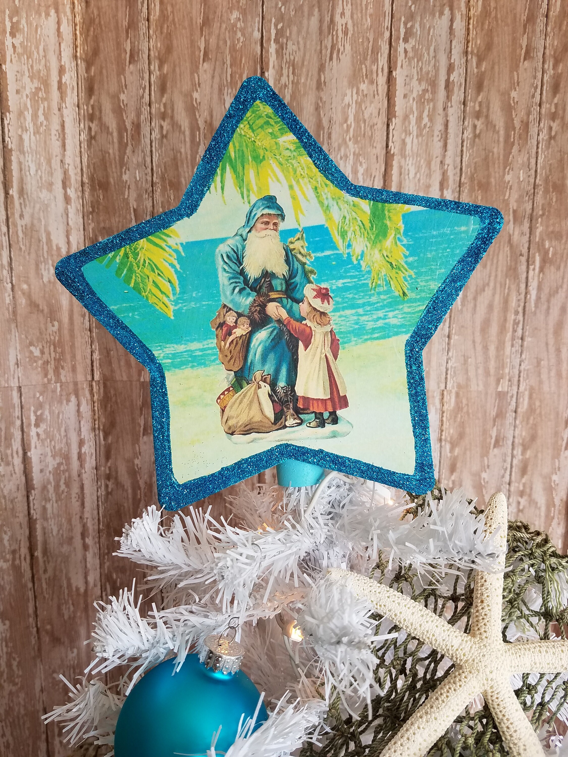 Vintage Inspired Beachy Coastal Christmas Tree Topper, Turquoise ...