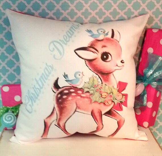 Square Printed Pillow Country Christmas Decor Retro Vintage Reindeer Christmas Pillow