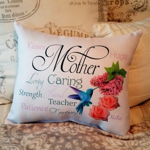 Sentimental Mother Gift Pillow, Special Mother&#39;s Day Gift, Mother Pillow W/ Flowers & Hummingbird, Gift For Mom, Christmas Gift