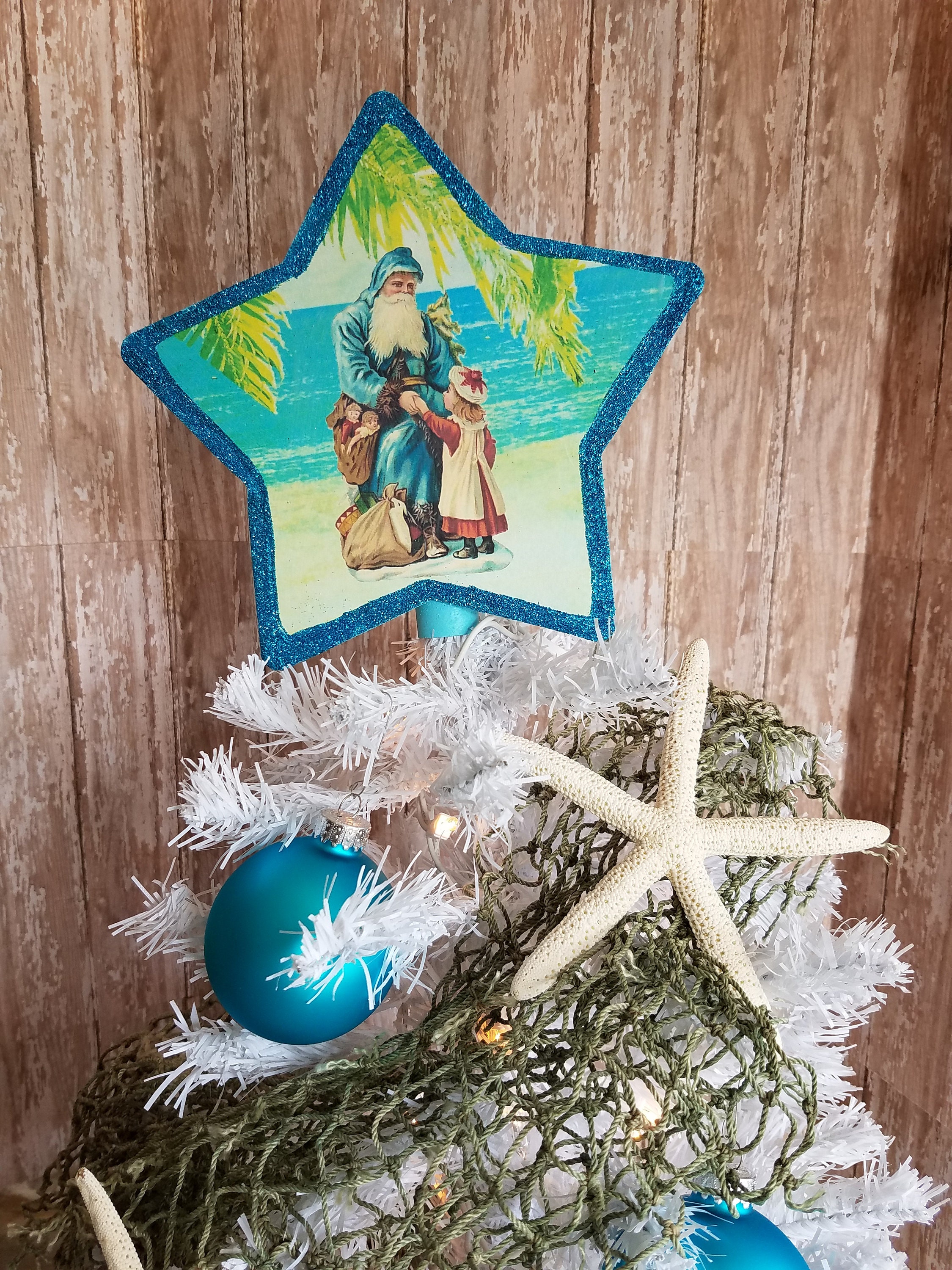 Vintage Inspired Beachy Coastal Christmas Tree Topper, Turquoise ...