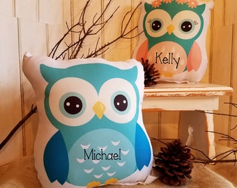 Adorable Personalized Owl Gift Pillow, Cute Gift For Baby, Young Boy or Girl, Woodland Themed Decor