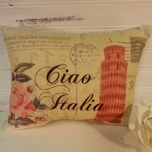 Vintage inspiriertes Italien Postkartenkissen, italienisches Dekor und Geschenk, Geschenk für Weltreisende