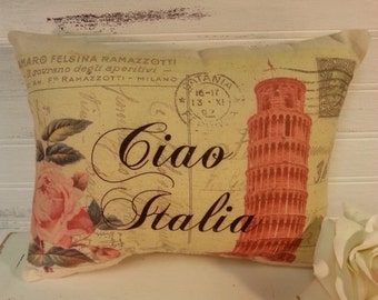 Vintage Inspired Italy Postcard Pillow, Italian Themed Decor and Gift, Gift For World Traveler