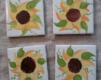 Zonnebloem Coaster Set, Zonnebloem Decor, Hand Painted, Boerderij Decor, Country Decor, Country Wedding Gift, Housewarming Gift, Summer Gift