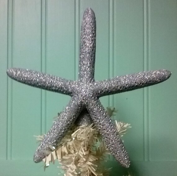 Silver Starfish Christmas Tree Topper Glittered Starfish Tree Etsy
