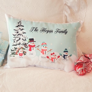 Personalized Snowman Family Christmas Gift Throw Pillow, Cute Christmas Gift For Family, Personalized Christmas Décor, Handmade From Scratch
