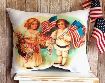 Vintage Victorian Patriotic Throw Pillow For 4th Of July