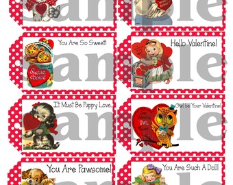 Printable Retro Vintage Valentine Gift Tags, Hang Tags, Assorted Designs, Instant Download, Digital Download