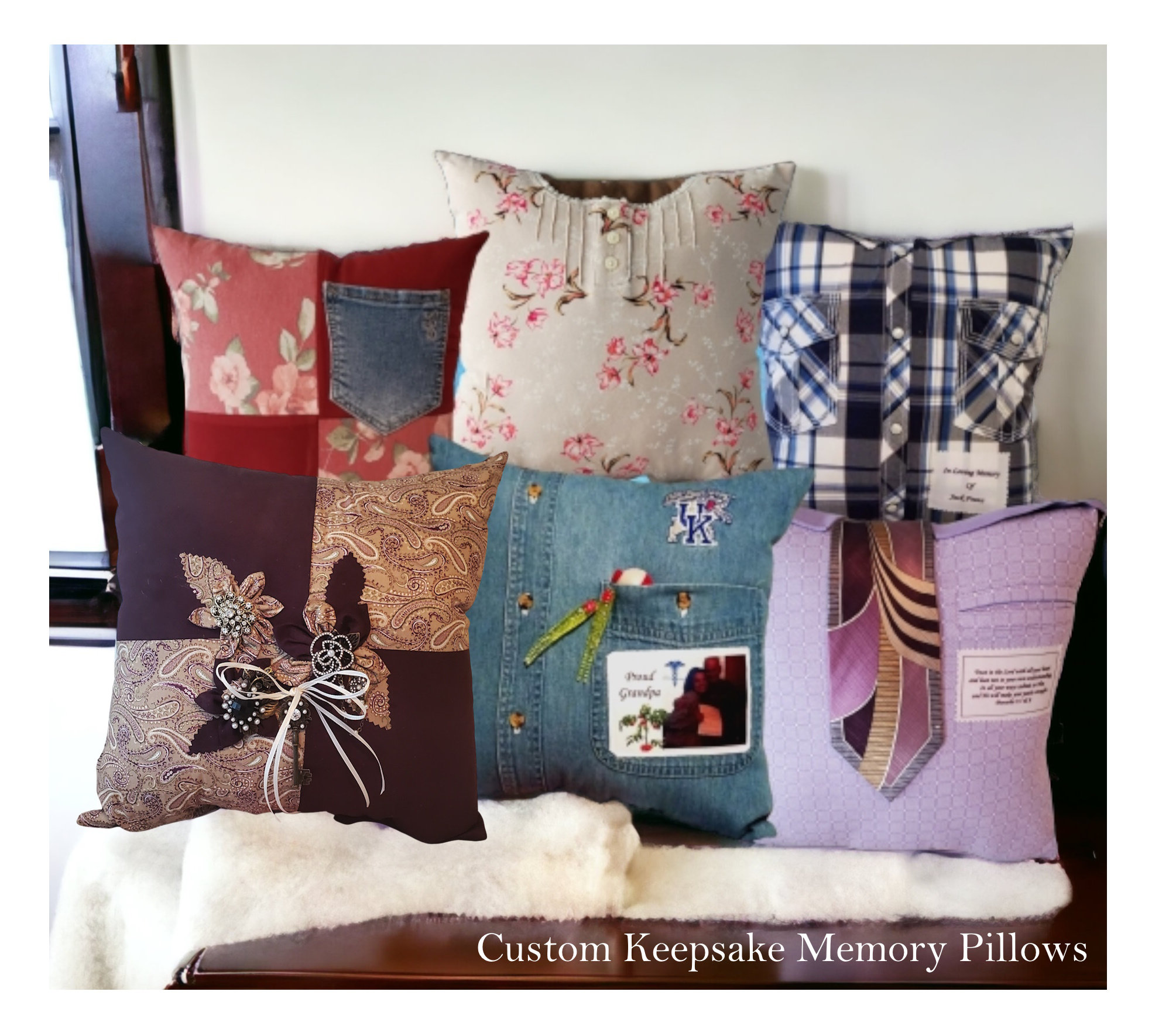 Keepsake Memory Pillow Made From Loved One's Clothing, Custom Memorial Shirt Pillow, Special Christmas, Wedding, or Bereavement Gift