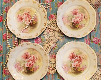 Vintage Shabby Chic Pink Rose China Dessert Plates