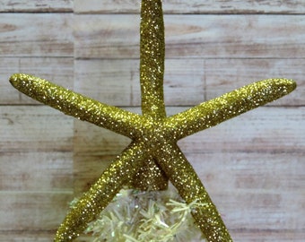 Handmade Gold Glittered Starfish Christmas Tree Topper, Beach Christmas Tree Decor