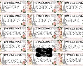 Printable French Joyeux Noel Christmas Gift Tags with French Script and Eiffel Tower, Digital Download