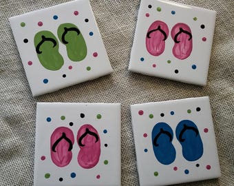 Hand Painted Flip Flop Coaster Set | Summer Beach Decor