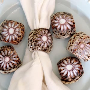 Cowrie Seashell Napkin Rings: Coastal Beachcore Table Decor, Set of 6