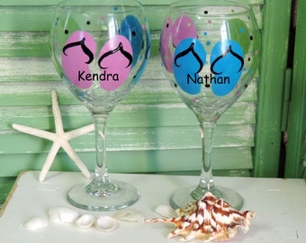 Large Personalized Flip Flop Wine Glasses, Christmas Gift, Beach Wedding Gift, Summer Party Decor, Personalized Beach House Decor